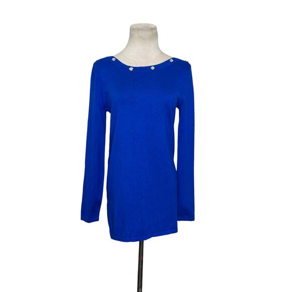 Cable & Gauge blue long sleeves embellished neck sweater size Small - Picture 11 of 11